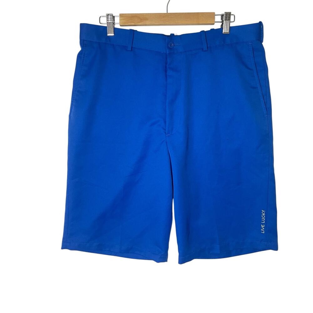 Black Clover Live Lucky Golf Shorts Mens 36 Blue Flat Front Athletic Stretch